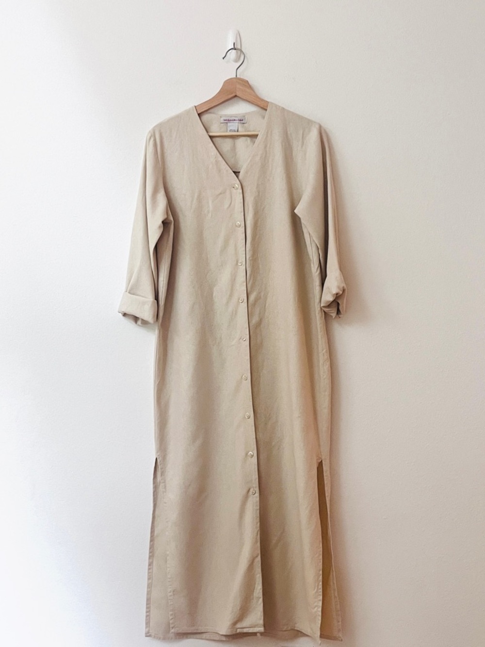 Vintage 90s Silk Noil Button Front Maxi Dress / Duster - Picture 9 of 11